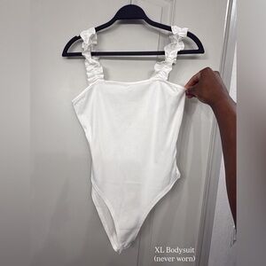 White Ruffled-Strap Women’s One-Piece Bodysuit